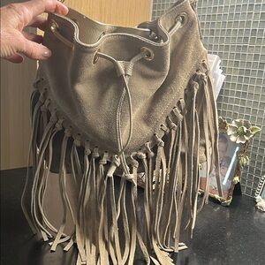 Fringed Tan Suede Bag